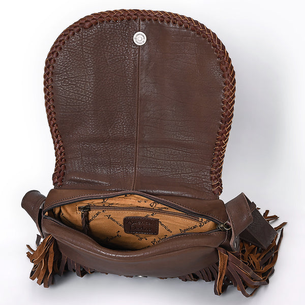 ADBGM617 Crossbody Bag - Western Hair-On Leather Fringe Bag with Las Vegas Cowboy Scene