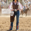ADBGM619 Western Fringe Messenger Bag - Hair-On Leather with Las Vegas Cowgirl Print & Whipstitch Detail