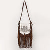 ADBGM619 Western Fringe Messenger Bag - Hair-On Leather with Las Vegas Cowgirl Print & Whipstitch Detail