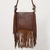 ADBGM619 Western Fringe Messenger Bag - Hair-On Leather with Las Vegas Cowgirl Print & Whipstitch Detail