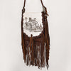 ADBGM619 Western Fringe Messenger Bag - Hair-On Leather with Las Vegas Cowgirl Print & Whipstitch Detail