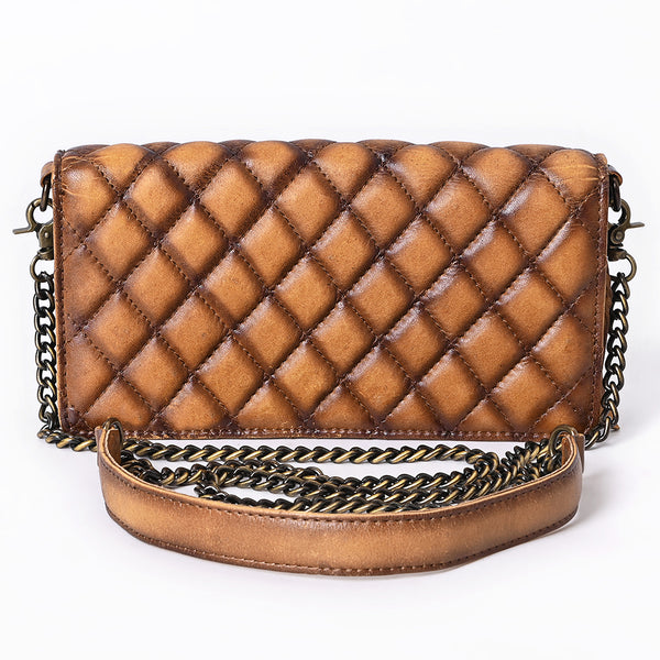 ADBGM169AL Quilted Leather Crossbody Purse - Distressed Tan with Chain Strap