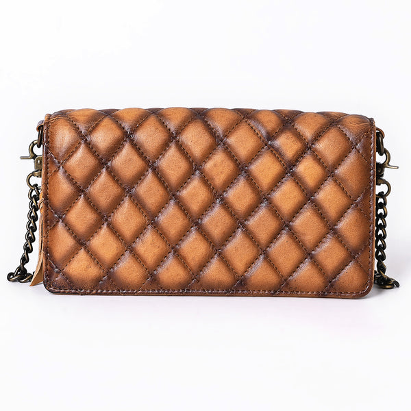 ADBGM169AL Quilted Leather Crossbody Purse - Distressed Tan with Chain Strap