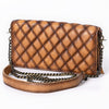 ADBGM169AL Quilted Leather Crossbody Purse - Distressed Tan with Chain Strap