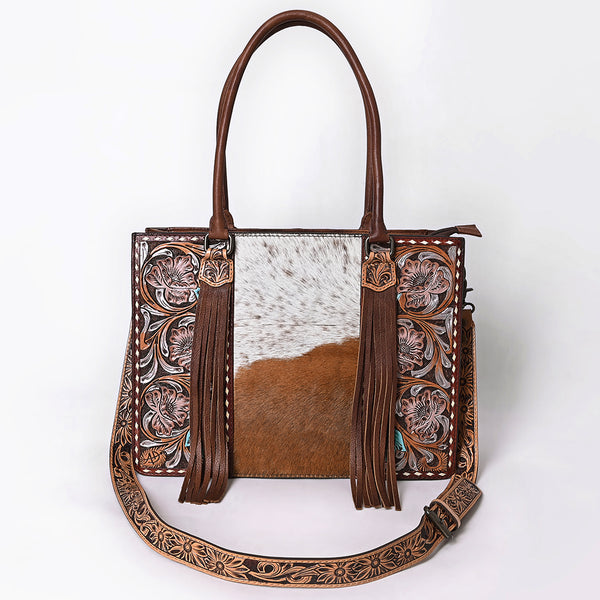 ADBG1718 American Darling Hair-On Cowhide Fringe Tote Bag | Hand-Tooled Western Shoulder Bag