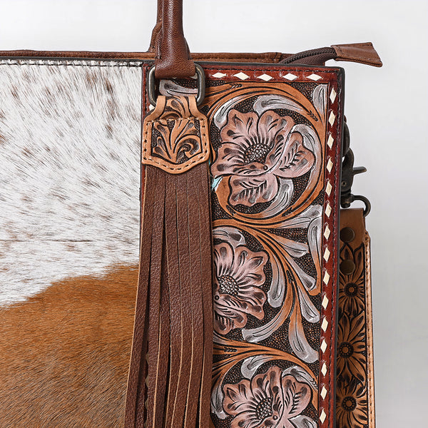 ADBG1718 American Darling Hair-On Cowhide Fringe Tote Bag | Hand-Tooled Western Shoulder Bag