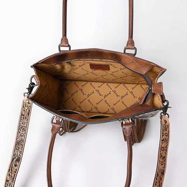 ADBG1718 American Darling Hair-On Cowhide Fringe Tote Bag | Hand-Tooled Western Shoulder Bag