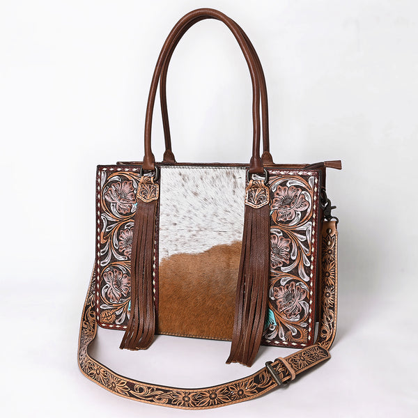 ADBG1718 American Darling Hair-On Cowhide Fringe Tote Bag | Hand-Tooled Western Shoulder Bag
