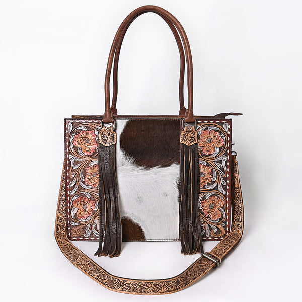 ADBG1718 American Darling Hair-On Cowhide Fringe Tote Bag | Hand-Tooled Western Shoulder Bag