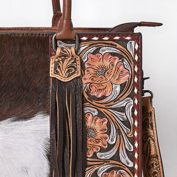 ADBG1718 American Darling Hair-On Cowhide Fringe Tote Bag | Hand-Tooled Western Shoulder Bag