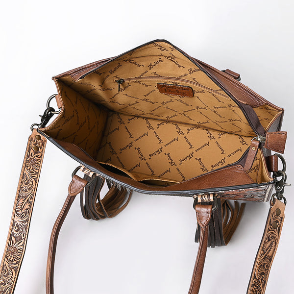 ADBG1718 American Darling Hair-On Cowhide Fringe Tote Bag | Hand-Tooled Western Shoulder Bag