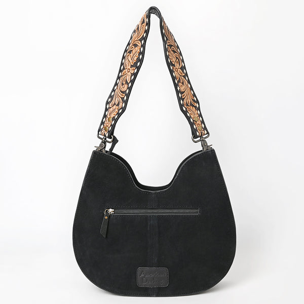 ADBG1720 American Darling Black Genuine Suede Hobo Bag | Boot Stitched Hand-Tooled Strap