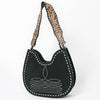 ADBG1720 American Darling Black Genuine Suede Hobo Bag | Boot Stitched Hand-Tooled Strap