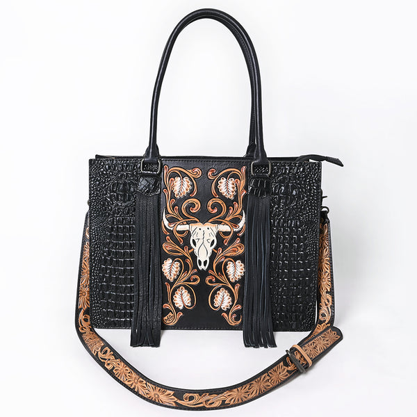 ADBG1721 American Darling Hand Tooled Floral & Crocodile Embossed Leather Western Tote Bag
