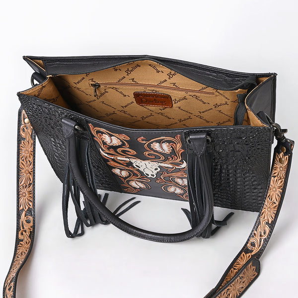 ADBG1721 American Darling Hand Tooled Floral & Crocodile Embossed Leather Western Tote Bag