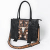 ADBG1721 American Darling Hand Tooled Floral & Crocodile Embossed Leather Western Tote Bag