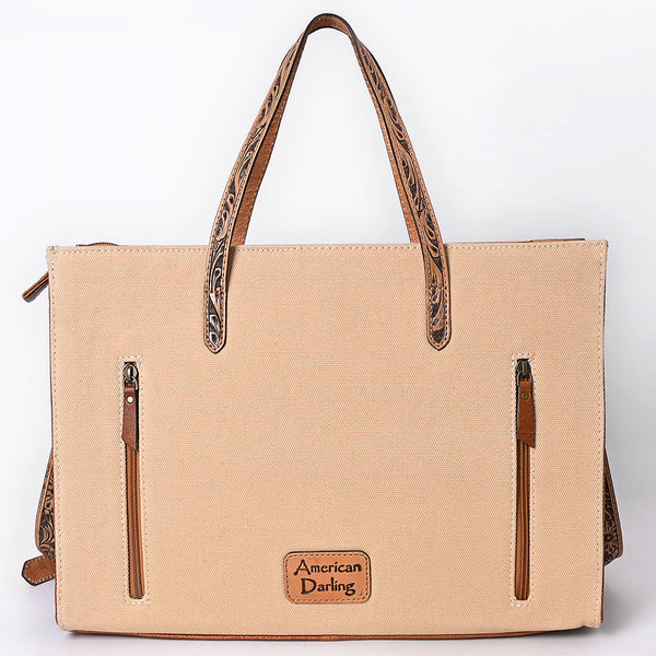 ADBG1725 American Darling Western Leather Tote Bag with Hand Tooled Floral Carved Panels