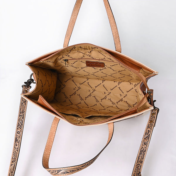 ADBG1725 American Darling Western Leather Tote Bag with Hand Tooled Floral Carved Panels