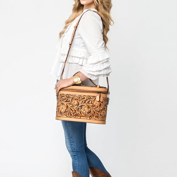 ADBGA779 American Darling Hand Tooled Floral Carved Genuine Leather Jewelry Case