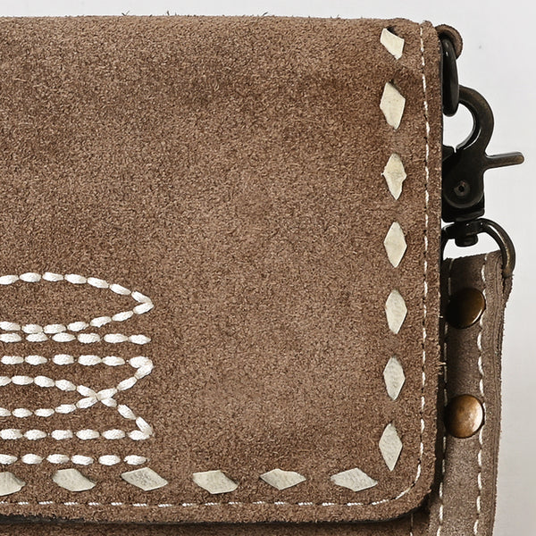 ADBG1712 American Darling Genuine Suede Crossbody Bag | Western Boot Stitched Crossbody Purse
