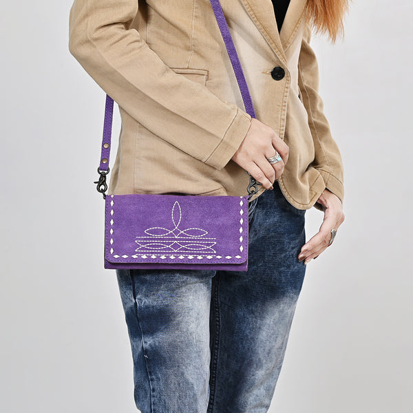 ADBG1712 American Darling Genuine Suede Crossbody Bag | Western Boot Stitched Crossbody Purse
