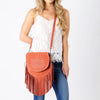 ADBGA713 American Darling Western Boot Stitched Genuine Suede Leather Fringe Messenger Bag