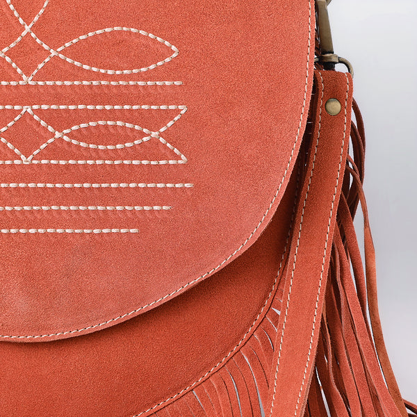 ADBGA713 American Darling Western Boot Stitched Genuine Suede Leather Fringe Messenger Bag