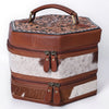 ADBGA781 Hexagon Tooled Leather & Cowhide Western Travel Case - Dual Zippers with Handle