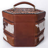 ADBGA781 Hexagon Tooled Leather & Cowhide Western Travel Case - Dual Zippers with Handle