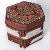 ADBGA781 Hexagon Tooled Leather & Cowhide Western Travel Case - Dual Zippers with Handle