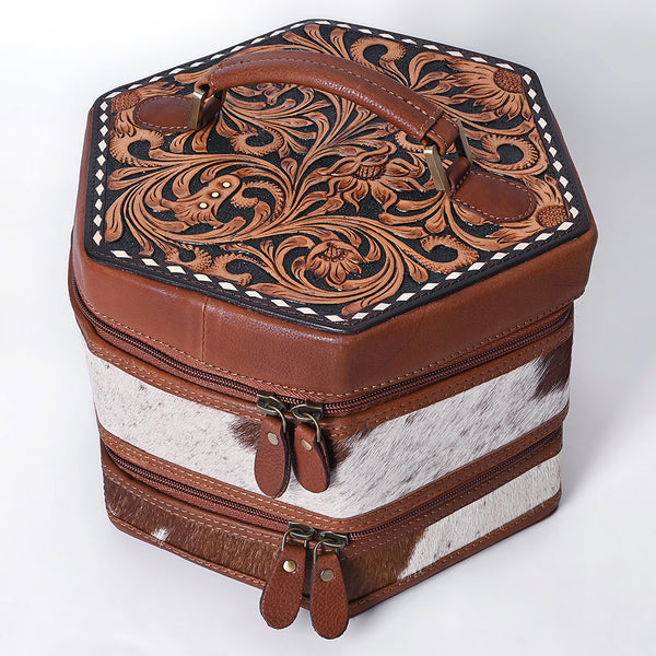 ADBGA781 American Darling Hair-On Cowhide Hand Tooled Genuine Leather Jewelry Case