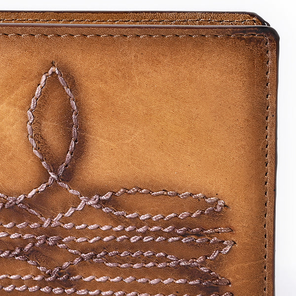 ADBGM529D Hand-Stitched Tan Leather Bifold Wallet - Western Mens Embroidered Cowboy Wallet