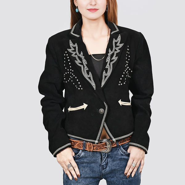 ADBZ062 American Darling Black Fabric Western Blazer Studded & Stitched Detail