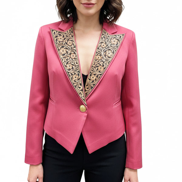 ADBZ067 American Darling Pink Fabric & Harness Leather Western Blazer Jacket