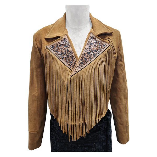 ADJKT053 Genuine Leather Hand Tooled Hand Carved Women Shirt Jacket Dress