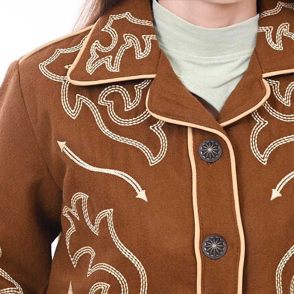 ADJKT063 Women Western Style Embroidered Woolen Jacket with Button Front