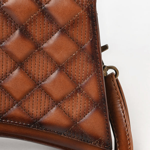 ADBGM629 Mini Western Handbag - Quilted Genuine Leather Purse with Detachable Strap
