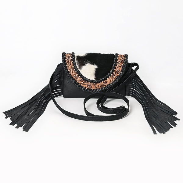 ADBG1726 American Darling Small Cross body Bag Hand Tooled Floral with Hair-On Cowhide and Fringes