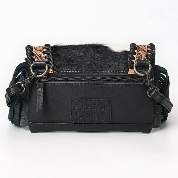 ADBG1726 American Darling Small Cross body Bag Hand Tooled Floral with Hair-On Cowhide and Fringes