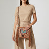 ADBG1730 American Darling Western Leather Cross body Bag with Hand Tooled Floral Carving and Fringes