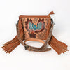 ADBG1730 American Darling Western Leather Cross body Bag with Hand Tooled Floral Carving and Fringes