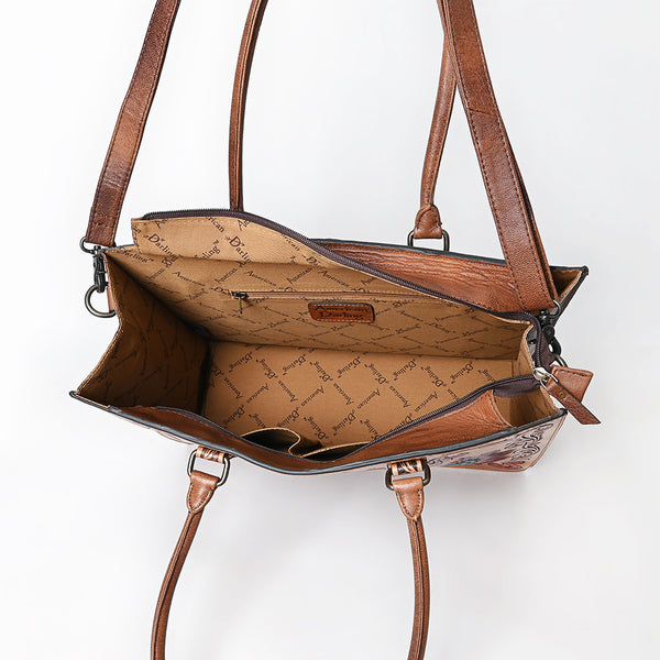 ADBG1731 American Darling Western Leather Tote Bag with Hand Tooled Floral Carved