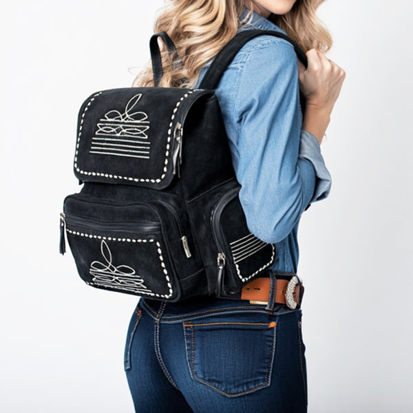 ADBGA795 American Darling Handcrafted Genuine Suede Leather Backpack Boot Stitched