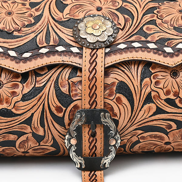 ADBGA796 American Darling Hand Tooled Floral Leather Cross body Bag with Fringes