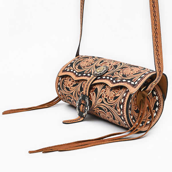 ADBGA796 American Darling Hand Tooled Floral Leather Cross body Bag with Fringes