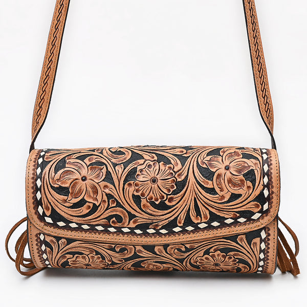 ADBGA796 American Darling Hand Tooled Floral Leather Cross body Bag with Fringes