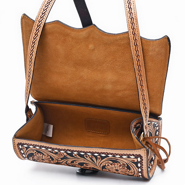 ADBGA796 American Darling Hand Tooled Floral Leather Cross body Bag with Fringes