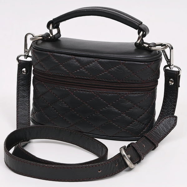 ADBGZ1032 Black Quilted Leather Mini Jewelry Case with Top Handle