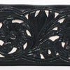 ADBGZ810A Black Hand-Tooled Leather Wallet - Western Floral Zip Wallet with Cream Contrast