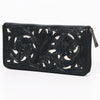 ADBGZ810A Black Hand-Tooled Leather Wallet - Western Floral Zip Wallet with Cream Contrast